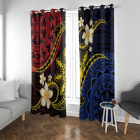 Philippines Spirit Tribal Sun Plumeria Window Curtain Red And Blue Polynesian Pattern
