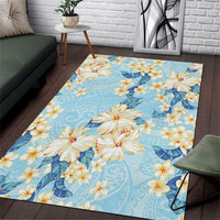 Hawaii Hibiscus Plumeria Blue Area Rug Polynesian Pattern LT01 Blue - Polynesian Pride