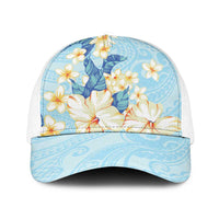 Hawaii Hibiscus Plumeria Blue Baseball Net Cap Polynesian Pattern LT01 One Size White Blue - Polynesian Pride