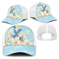 Hawaii Hibiscus Plumeria Blue Baseball Net Cap Polynesian Pattern LT01 - Polynesian Pride