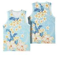 Hawaii Hibiscus Plumeria Blue Basketball Jersey Polynesian Pattern