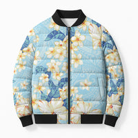 Hawaii Hibiscus Plumeria Blue Bomber Puffer Jacket Polynesian Pattern LT01 Unisex Blue - Polynesian Pride