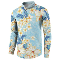 Hawaii Hibiscus Plumeria Blue Button Sweatshirt Polynesian Pattern LT01 - Polynesian Pride