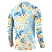 Hawaii Hibiscus Plumeria Blue Button Sweatshirt Polynesian Pattern LT01 - Polynesian Pride
