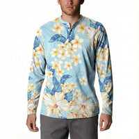 Hawaii Hibiscus Plumeria Blue Button Sweatshirt Polynesian Pattern LT01 - Polynesian Pride