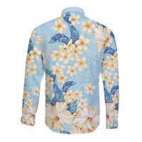 Hawaii Hibiscus Plumeria Blue Long Sleeve Button Shirt Polynesian Pattern LT01 - Polynesian Pride