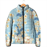 Hawaii Hibiscus Plumeria Blue Padded Jacket Polynesian Pattern LT01 - Polynesian Pride