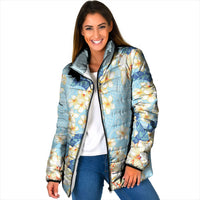 Hawaii Hibiscus Plumeria Blue Padded Jacket Polynesian Pattern LT01 Women Blue - Polynesian Pride