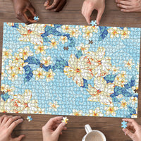Hawaii Hibiscus Plumeria Blue Puzzle Polynesian Pattern