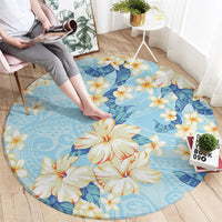 Hawaii Hibiscus Plumeria Blue Round Carpet Polynesian Pattern LT01 - Polynesian Pride