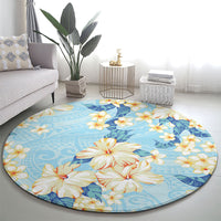 Hawaii Hibiscus Plumeria Blue Round Carpet Polynesian Pattern LT01 - Polynesian Pride