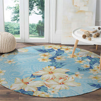 Hawaii Hibiscus Plumeria Blue Round Carpet Polynesian Pattern LT01 - Polynesian Pride