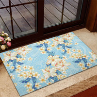 Hawaii Hibiscus Plumeria Blue Rubber Doormat Polynesian Pattern LT01 - Polynesian Pride