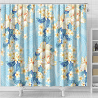 Hawaii Hibiscus Plumeria Blue Shower Curtain Polynesian Pattern