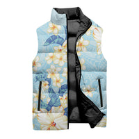 Hawaii Hibiscus Plumeria Blue Sleeveless Puffer Jacket Polynesian Pattern LT01 - Polynesian Pride