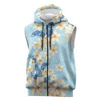 Hawaii Hibiscus Plumeria Blue Sleeveless Zip Hoodie Polynesian Pattern
