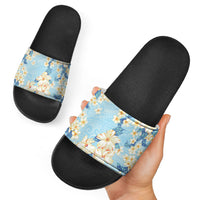 Hawaii Hibiscus Plumeria Blue Slide Sandals Polynesian Pattern LT01 - Polynesian Pride