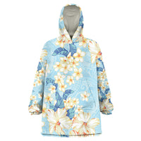 Hawaii Hibiscus Plumeria Blue Wearable Blanket Hoodie Polynesian Pattern