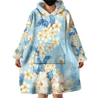 Hawaii Hibiscus Plumeria Blue Wearable Blanket Hoodie Polynesian Pattern