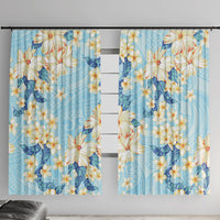 Hawaii Hibiscus Plumeria Blue Window Curtain Polynesian Pattern LT01 With Hooks Blue - Polynesian Pride