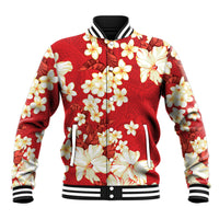 Hawaii Hibiscus Plumeria Red Baseball Jacket Polynesian Pattern LT01 Unisex Red - Polynesian Pride