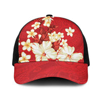 Hawaii Hibiscus Plumeria Red Baseball Net Cap Polynesian Pattern LT01 One Size Black Red - Polynesian Pride