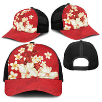 Hawaii Hibiscus Plumeria Red Baseball Net Cap Polynesian Pattern LT01 - Polynesian Pride