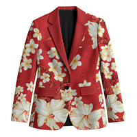 Hawaii Hibiscus Plumeria Red Blazer Polynesian Pattern LT01 Unisex Red - Polynesian Pride