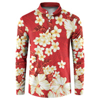 Hawaii Hibiscus Plumeria Red Button Sweatshirt Polynesian Pattern LT01 Red - Polynesian Pride