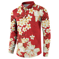 Hawaii Hibiscus Plumeria Red Button Sweatshirt Polynesian Pattern LT01 - Polynesian Pride