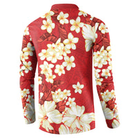 Hawaii Hibiscus Plumeria Red Button Sweatshirt Polynesian Pattern LT01 - Polynesian Pride
