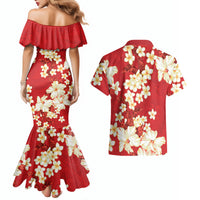 Hawaii Hibiscus Plumeria Red Couples Matching Mermaid Dress and Hawaiian Shirt Polynesian Pattern LT01 - Polynesian Pride
