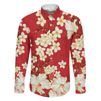 Hawaii Hibiscus Plumeria Red Family Matching Off Shoulder Short Dress and Hawaiian Shirt Polynesian Pattern