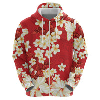 Hawaii Hibiscus Plumeria Red Hoodie Polynesian Pattern