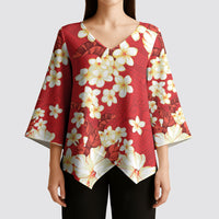 Hawaii Hibiscus Plumeria Red Kimono Sleeve Blouse Polynesian Pattern LT01 - Polynesian Pride