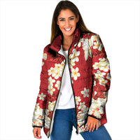 Hawaii Hibiscus Plumeria Red Padded Jacket Polynesian Pattern LT01 Women Red - Polynesian Pride