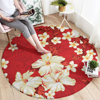 Hawaii Hibiscus Plumeria Red Round Carpet Polynesian Pattern LT01 - Polynesian Pride