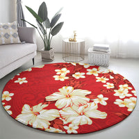 Hawaii Hibiscus Plumeria Red Round Carpet Polynesian Pattern LT01 - Polynesian Pride