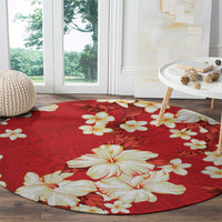 Hawaii Hibiscus Plumeria Red Round Carpet Polynesian Pattern LT01 - Polynesian Pride