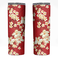 Hawaii Hibiscus Plumeria Red Skinny Tumbler Polynesian Pattern