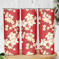 Hawaii Hibiscus Plumeria Red Skinny Tumbler Polynesian Pattern