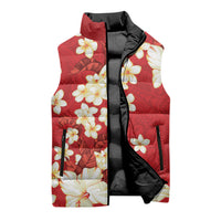 Hawaii Hibiscus Plumeria Red Sleeveless Puffer Jacket Polynesian Pattern LT01 - Polynesian Pride