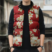 Hawaii Hibiscus Plumeria Red Sleeveless Puffer Jacket Polynesian Pattern LT01 - Polynesian Pride