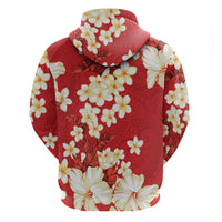 Hawaii Hibiscus Plumeria Red Zip Hoodie Polynesian Pattern