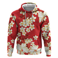 Hawaii Hibiscus Plumeria Red Zip Hoodie Polynesian Pattern