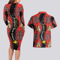 Papua New Guinea 50th Independence Couples Matching Long Sleeve Bodycon Dress and Hawaiian Shirt PNG Batik Pattern - Polynesian Pride