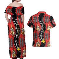 Papua New Guinea 50th Independence Couples Matching Off Shoulder Maxi Dress and Hawaiian Shirt PNG Batik Pattern - Polynesian Pride