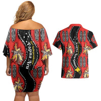 Papua New Guinea 50th Independence Couples Matching Off Shoulder Short Dress and Hawaiian Shirt PNG Batik Pattern - Polynesian Pride