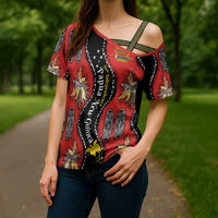 Papua New Guinea 50th Independence Cross Shoulder Shirt PNG Batik Pattern - Polynesian Pride