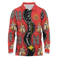 Papua New Guinea 50th Independence Long Sleeve Polo Shirt PNG Batik Pattern - Polynesian Pride